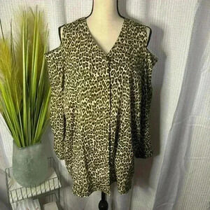 Chicos Women’s 3 US XL Cold Shoulder Long Sleeve Button Up Tunic Animal Print